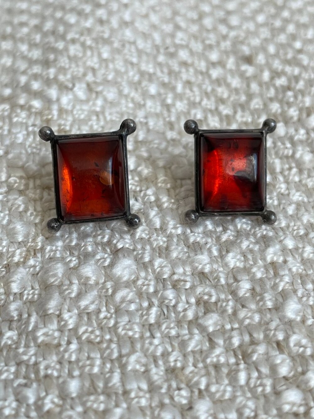 Vintage Lori Bonn Amber 925 Sterling Minimalist Stud Pierced Earrings
